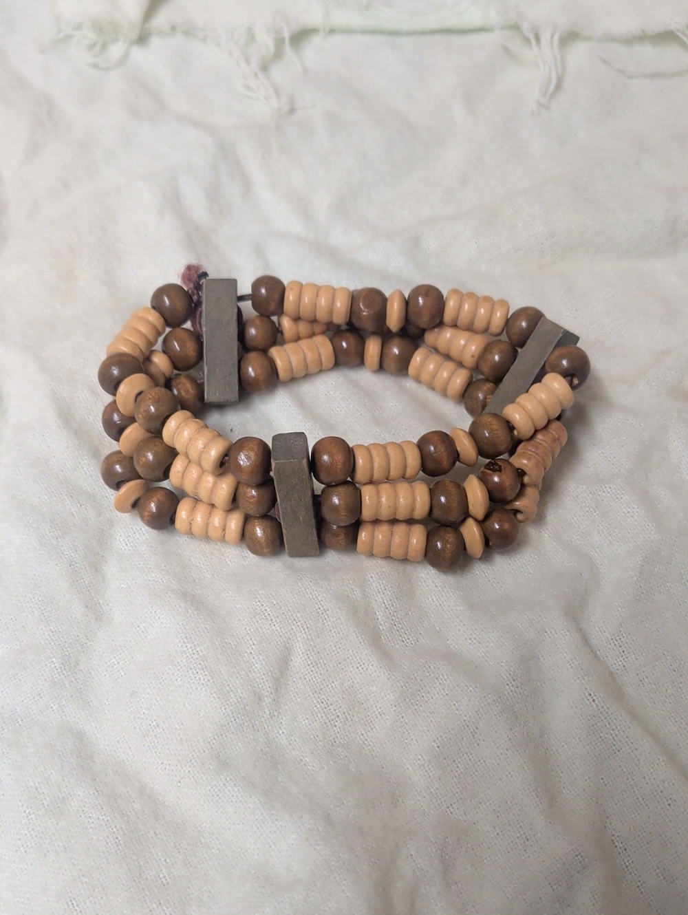 Multi-Strand Wooden Bead Bracelet in Tan and Light Brown